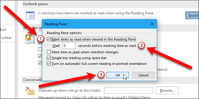 outlook 2016 for mac marking messages as read